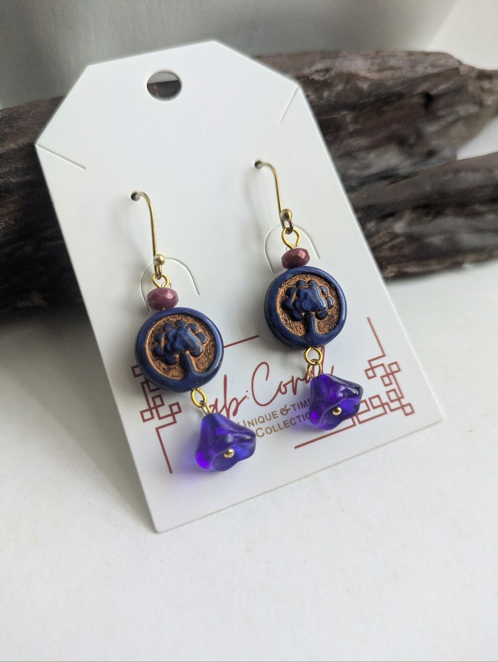 Handmade Royal Blue Floral Glass Drop Earrings Accented With Tulip Beads